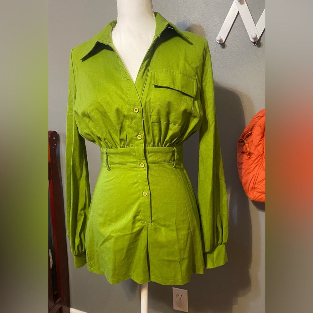 PrettyLittleThing Green Button-Up Jumpsuit